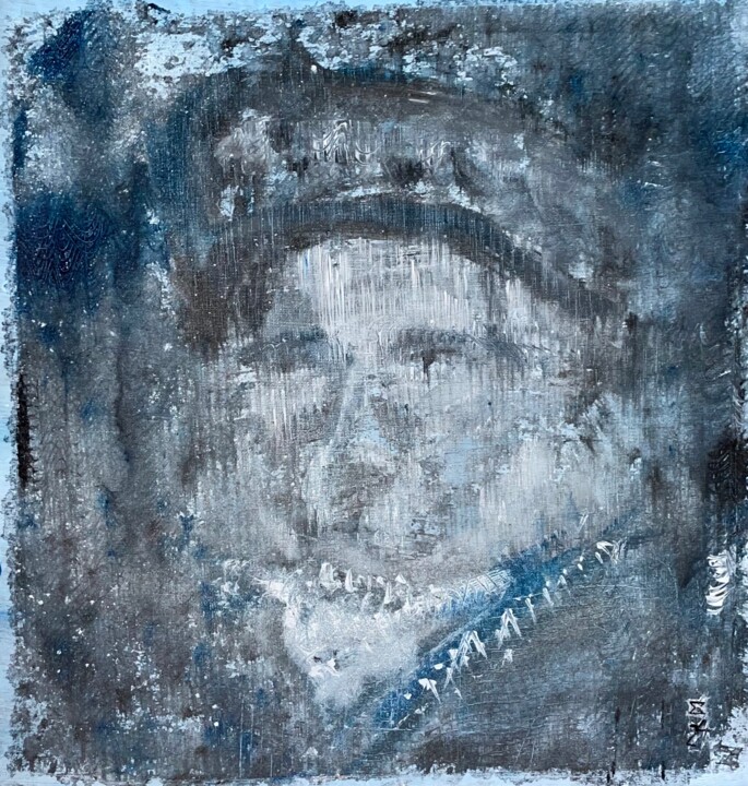 Original Acrylportrait Blau- weiß auf Leinwand